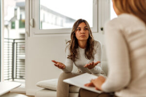 Patient talking to about her mental health